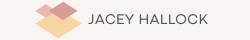 Personal logo of Jacey Hallock, a graphic of three squares and text logo in uppercase letters that consists of Jacey Hallock's name